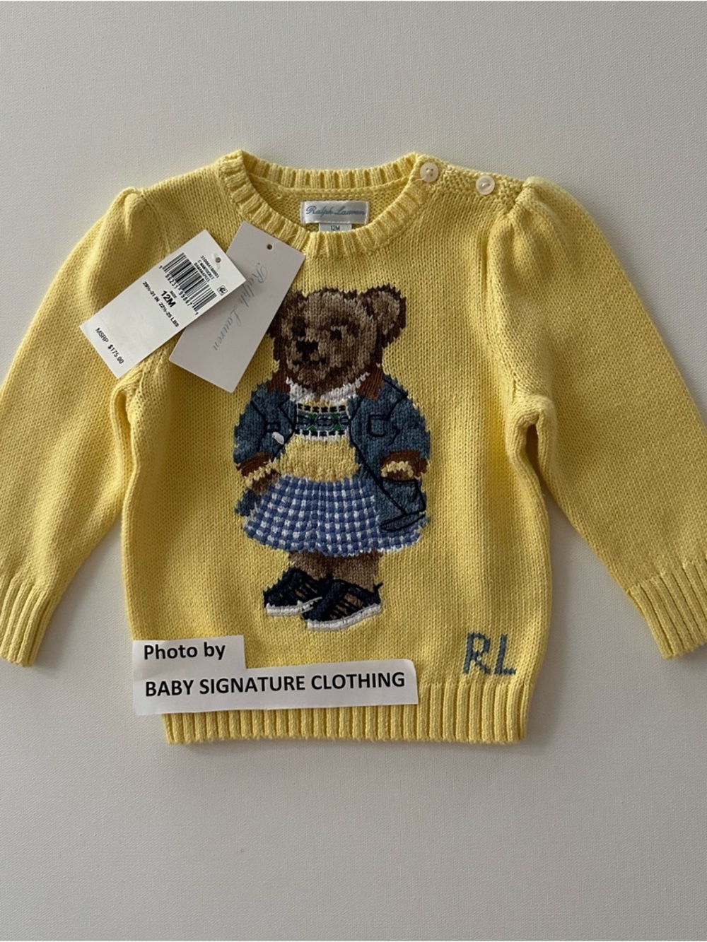 Ralph Lauren 12 Months Baby Girl Bear Yellow Sweater Preppy NWT Nantucket